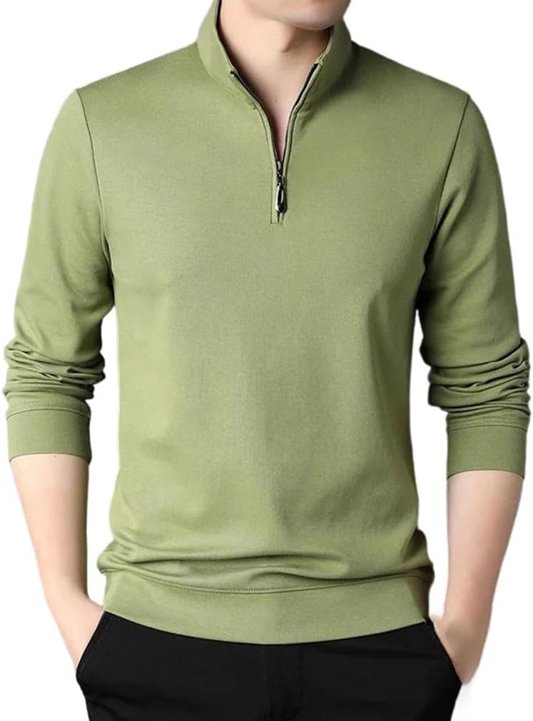 Men's Fashion Zipper Polo Shirt Men Casual Solid Color Long Sleeve Tops