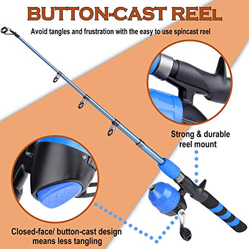 image for PLUSINNO Kids Fishing Pole, Portable Telescopic Fishing Rod and Reel C