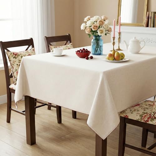 Image of Cotton Tablecloth, Edge Trim, Biscuit Brown, 60 x 60 in | Heavyweight chambray cotton, embroidered edge trim, 4-seater square, machine washable, everyday dining and hosting