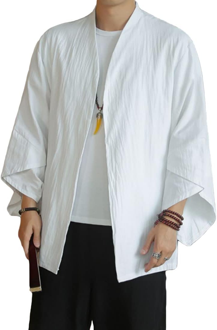 HZCX FASHION Men's Kimono Cardigan Lightweight Jackets Linen Haori Samurai Robe