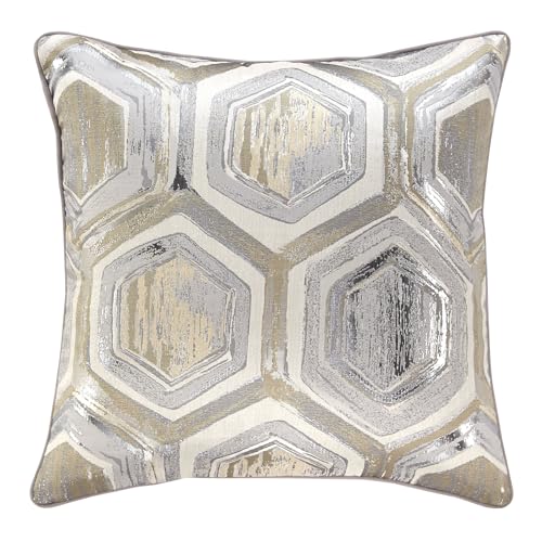 Signature Design by Ashley Meiling Geometric Throw Pillow, 20 x 20 Inches, Machine Washable, Metallic Silver and Gold