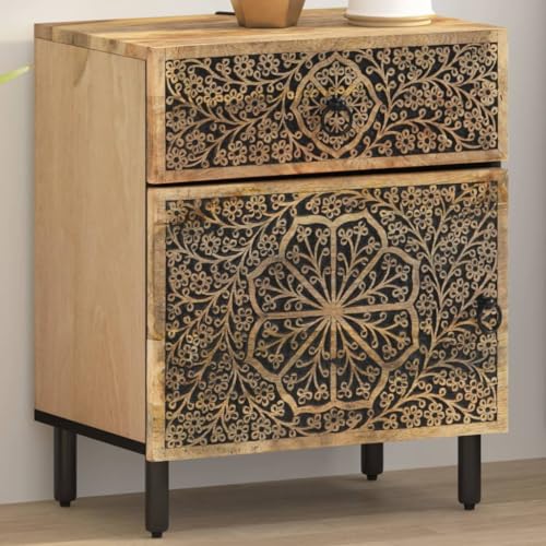 Table de chevet en bois massif Mango avec espace de rangement et style rétro