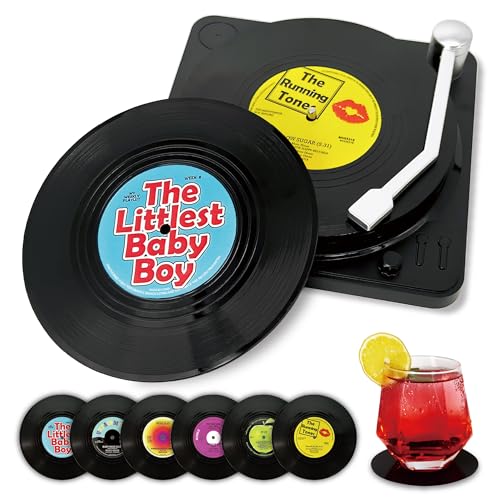 Funny Retro Vinyl Record Coasters, Creative Drink Coasters Set of 6 for Music Lovers, Housewarming Hostess Gifts, Birthday and White Elephant Gifts Ideas