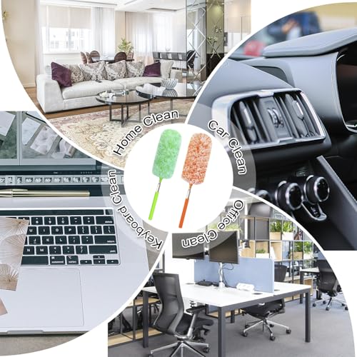 Image of 2 Pack Extendable Microfiber Feather Duster, Electrostatic Microfiber Head, Up to 30 Inch Extension Pole, Car Duster, Telescoping Feather Dusters for Cleaning