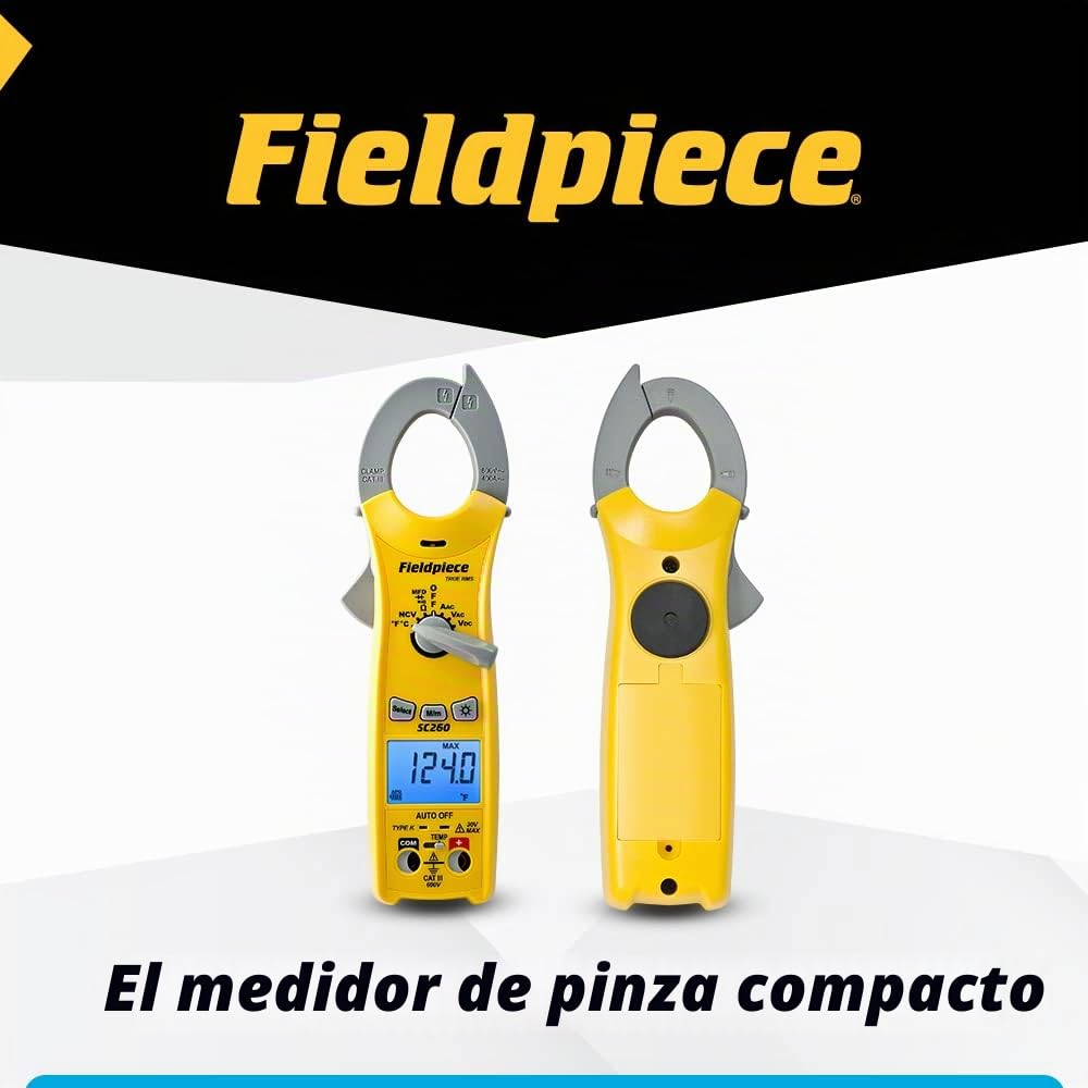 Fieldpiece Multímetro compacto de abrazadera HVACR SC260 - Medidor de abrazadera RMS verdadero con temperatura, capacitancia y retroiluminación