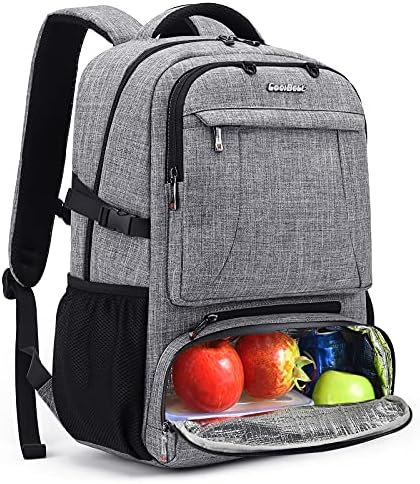 CoolBELL Lunch Backpack 15.6 Inches Laptop Backpack Bags with Insulated Compartment / USB Port Water-resistant Hiking School Backpack for College Student Business Work Travel Men Women (Grey)