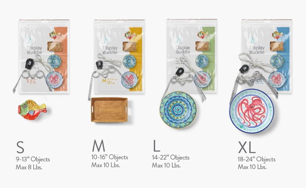 Display Buddie Adjustable Wall Plate Hanger - for Oval Square Round Rectangle Wall Display - Steel - Silicone Hooks - Small 3-Pak 10"-16" up to 8 lbs