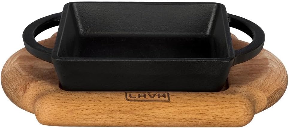 Lava Cookware LV Eco P TV 1212 K4 Rectangular Plate and Wood Platter, Dimensions 12 x 12 cm Cast Iron Black
