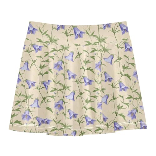JUNZAN Bellflower Beige Flowy Girls Athletic Skirt with Shorts Girl Pleated Skirt with Pockets Little Girl Skorts