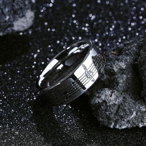 King Will 316L Stainless Steel Wedding Band for Men-8mm Steel/Blue Wedding Ring Polished with Music Staff/Musical Note/Car Design Hypoallergenic and Comfort Fit for Everyday Wear Size 7-122