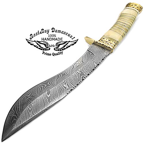 Hunting Knife 13'' Handmade Damascus Steel Kukri Knife For Men Fixed Blade Knife For Hunting Camping Hiking Damascus Hunting Knife Leather Sheath Quality Edc Outdoors & Sports Camping Knife #TOP3