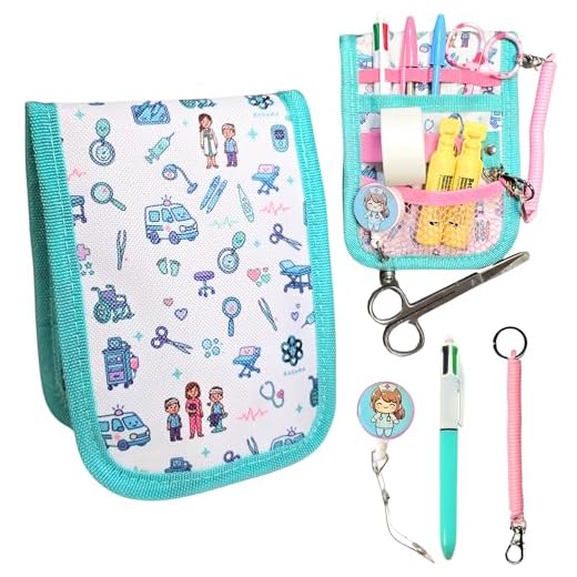 BASAMA ® Salvabolsillos Enfermeria +2 Porta Tijeras Enfermeria + Boligrafo de 4 Colores | Este Bolsillo Enfermera Organizador, es la Mejor Idea de Regalos para Enfermeras (Blanco Verde)