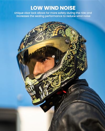 Image of ILM Motorcycle Helmets for Adult Men Women Full Face DOT ECE Powersports Dual Visor Street Racing Helmet with Pinlock Cascos para Motos Model MF509 (Mythology Gold, S)
