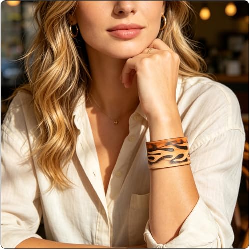 Image of Punk Rock Print Pattern Wristband Wide Leather Cuff Bracelet