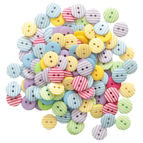 50 PCS Mixed Color Stripe Buttons 15mm Round Resin Buttons for Clothes Sewing DIY Craft Projects