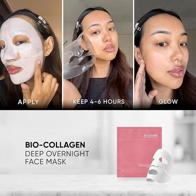 Image of Korean Glass Skin Bio-Collagen Overnight Face Mask Collagen Overnight Peel Off Mask Overnight Glow Duo For Uneven Skin Tone Night Wrapping Mask