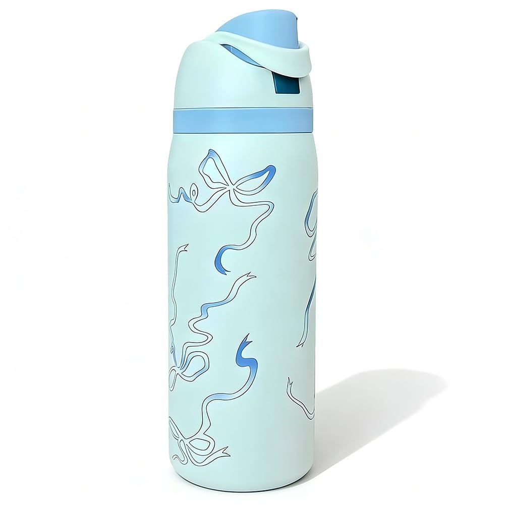 Pink Bow Tumbler, Stainless Steel Water Bottle 30oz, Insulated Travel Mug with Handle, Bow Design Cup for Car Cup Holder, Leak Proof Vacuum Insulated Drinkware for Adults Office Home (White Bow)