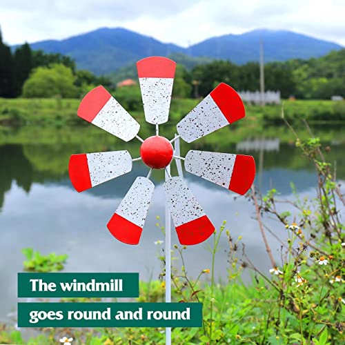 Yywmwm Wind Spinner 31" Large Vertical Windmill Metal Sculpture Garden Decoration Lawn Ornaments Yard Art Decor Outdoor Pinwheel For Patio (Red) #TOP2