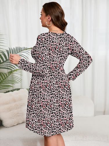 Image of AusLook Women's Plus Size Long Sleeve Midi Dress Casual Empire Waist Loose Flowy Dresses A-Line Boho Long Dress with Pockets