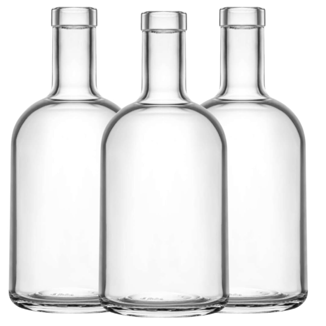 350ml Glass Spirit Bottle with Cork Stopper – Empty Liquor Bottle for Gin, Vodka, Whiskey, Rum, Liqueurs & Homebrewing (6)