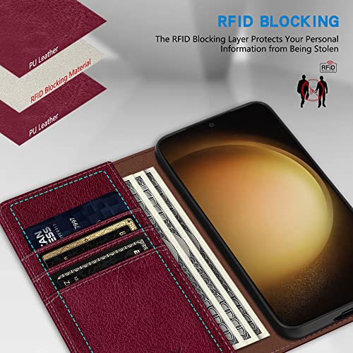 Image of ZZXX for Samsung Galaxy S23 Wallet Case Strong Magnetic 6.1 inch,Wine Red