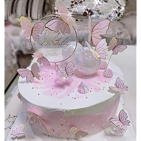 ANCTEY Butterfly Cake Topper Happy Birthday 11 PCS Butterfly Cake Decorations with 1 Big Acrylic Cake Topper and 10 Butterflies for Girls Women's Birthday Wedding Party Anniversary Cover