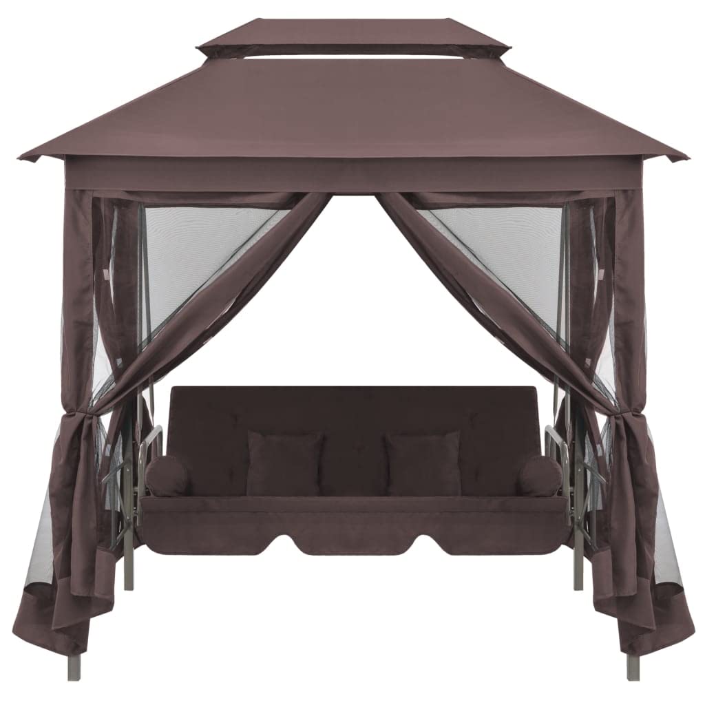 KOIECETA Pabellón balancín convertible para jardín, con función de cama, columpio para jardín, color marrón café