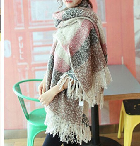 Yssabout Mujer Manta cómodo Caliente Gran tamaño tartán Bufanda Wrap Chal Plaid Cozy (Rosa)