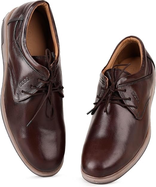 Men's Premium Brown Leather Derby Shoes| Classic Formal Lace-Up Dress Shoes for Business, Office, and Casual Wear| Comfortable and Durable Genuine Leather Footwear-image-2