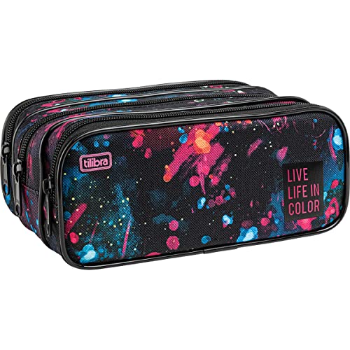 Estojo Triplo Grande Académie Splashes Preto - Tilibra, Modelo: 338338