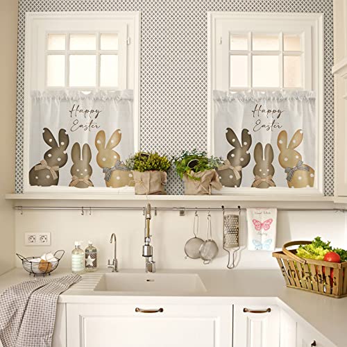 Idowmat Curtain Tier And Valance Set 3 Piece, Semi Sheer Rod Pocket Valance Small Half Window Tier Curtains Vintage Easter Polka Dot Bunny Silhouette White Valances For Kitchen #TOP3