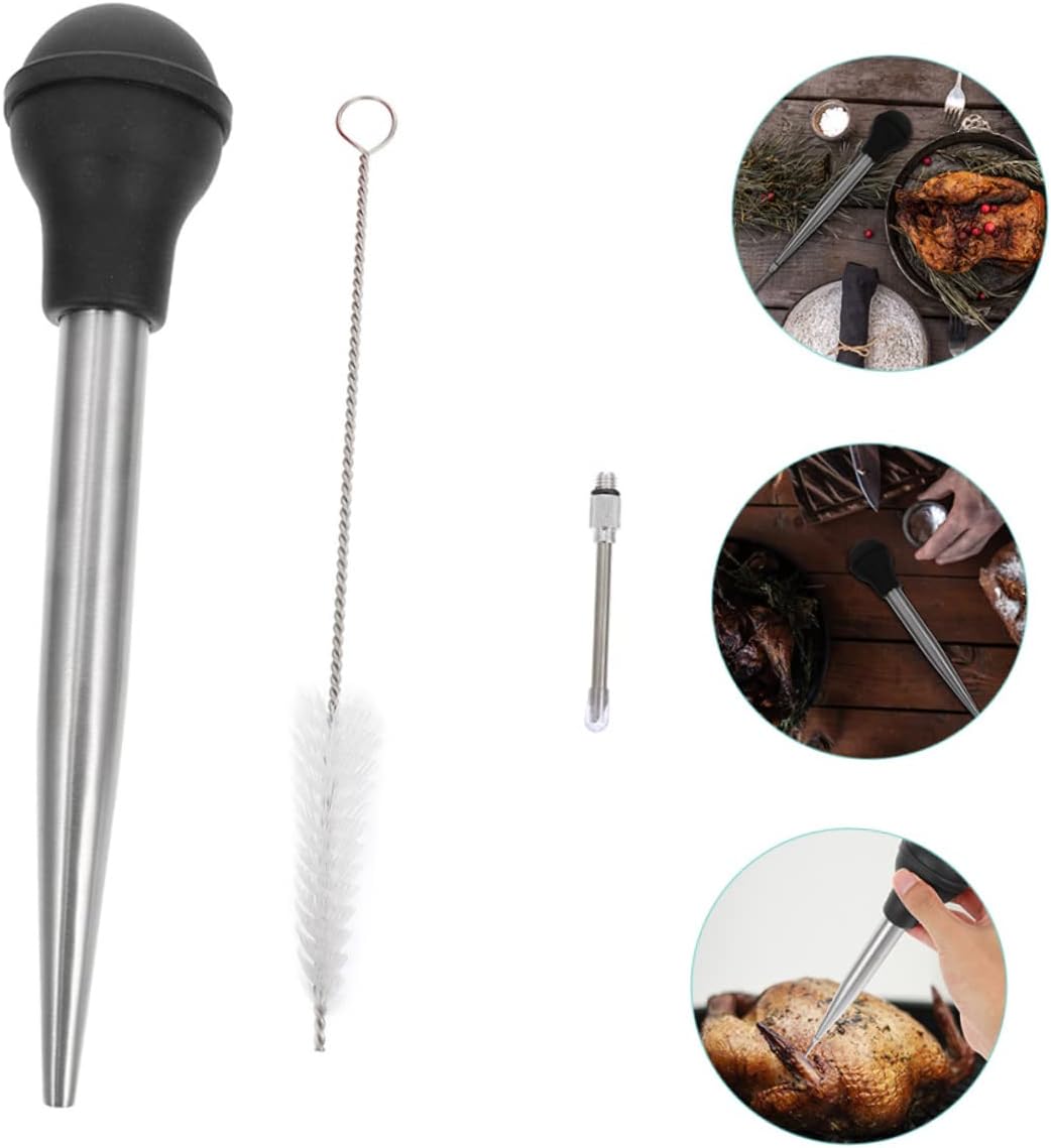 Silicone Turkey Marinade Injector Stainless Steel Meat Injector with Sharp Needle for Flavoring Turkey Chicken Beef and Lamb Barbecue and Cooking