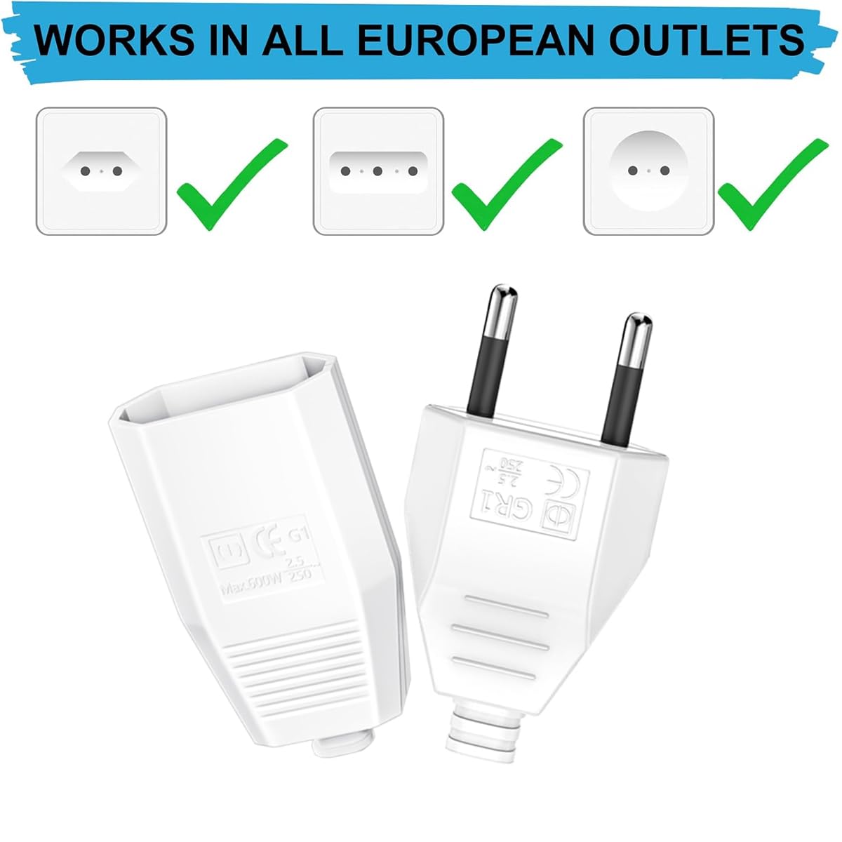 4 Pezzi DIY Spina Europea Piatta 250V/2.5A Spina Piatta maschio e femmina, Spina Elettrica - Adattatore per Elettrodomestici, Illuminazione e Piccoli Apparecchi con Cacciavite Adatto(Bianco)