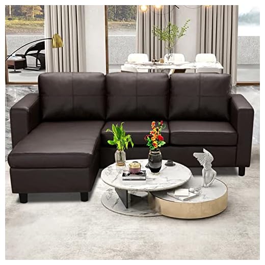 CasaStyle Davin Leatherette 3+1 Ottoman L Shape Sofa Set for Living Room (Brown),