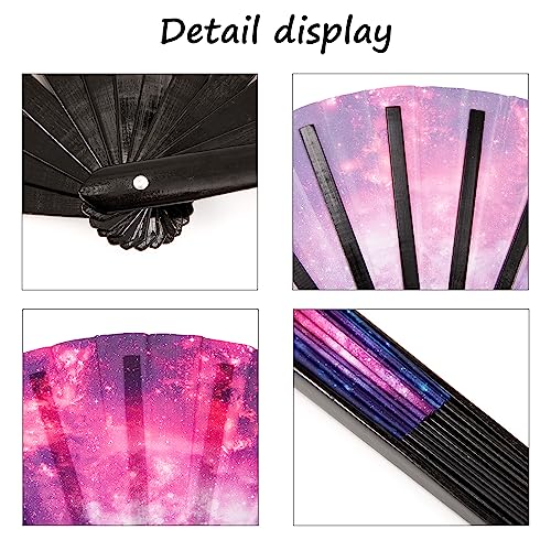 Nogsay Handfächer Bunt,Faltfächer Bambus Oxford Kungfu Rave Fächer Groß,Faltbare Hand Fan Chinesische Japanese Deko Sommer Fecher für Hochzeit,Party,Tanz,Festival,Leistung(Illusionärer Sternenhimmel)