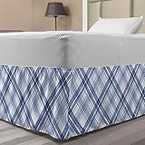 Ambesonne Navy Plaid Elastic Bed Skirt, Arrangement of Overlapped Diagonal Lines Fashion Print, Wrap Around Fabric Bedskirt Dust Ruffle for Bedroom, Full, Azure Blue