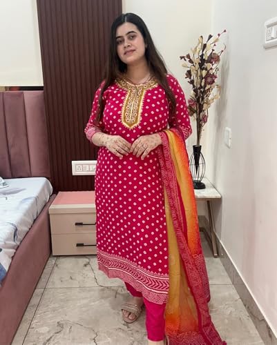 Image of GoSriKi Women's Rayon Viscose Printed Straight Kurta with Pant & Dupatta