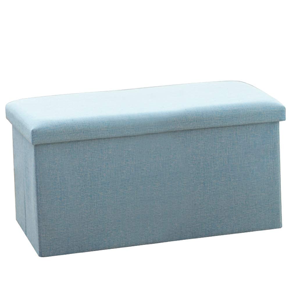 Pouf de rangement cube pliable repose-pieds bleu 76cm