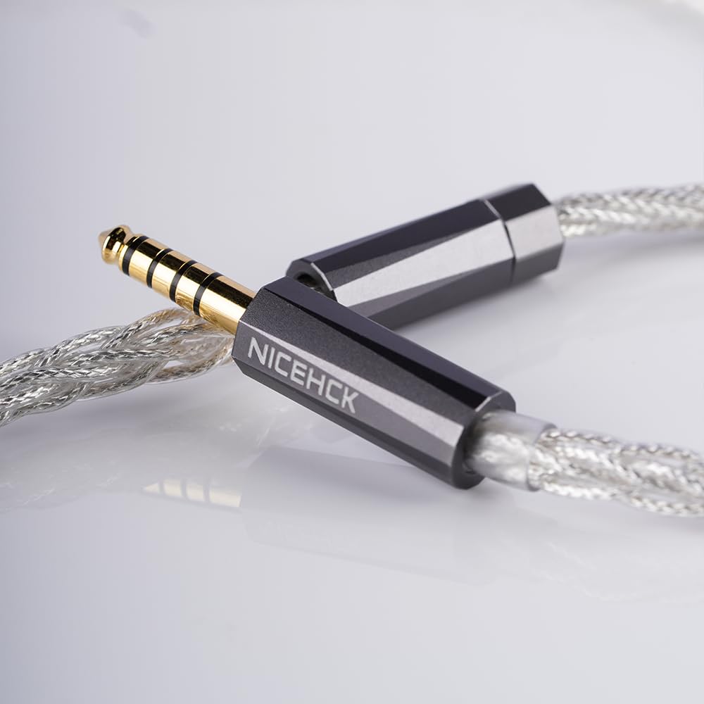 NICEHCK SnowLuna Earbuds Upgraded Cords, 7N Silver Plated OCC IEM Cable, Aluminum Copper Alloy Balanced Cables, in Ear Monitor Cord for Audiophile Musician (4.4mm with 2Pin)