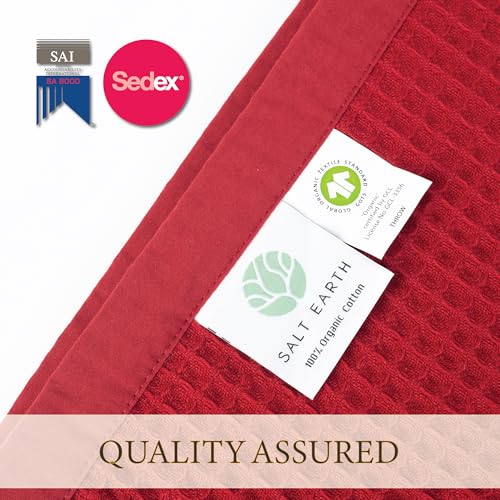 Image of GOTS Certified 55 inchX60 inch Throw 100% Organic Cotton Waffle Blanket-Red