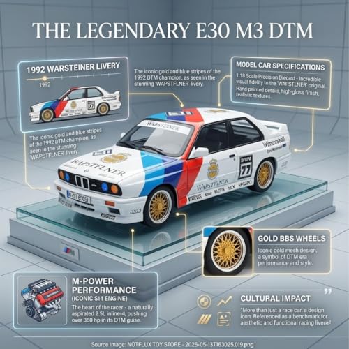 Image of 1:24 BMW M3 E30 Retro Rally Pullback Toy Car with Sound & Lights - Diecast Sports Racing Model for Kids & Collectors (Random Color)[Pack of 1]