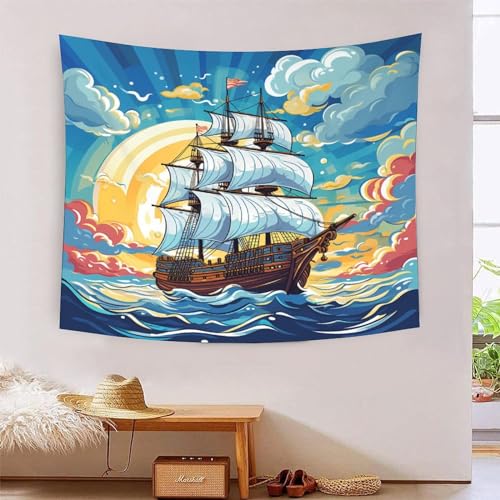 Tapisserie murale voiliers 3D grand format 180x230 cm pour deco salon