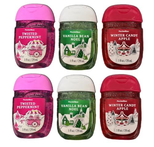 Bath & Body Works Holiday Edition Pocketbac Hand Gel 6 PK, Winter Candy Apple, Vanilla Bean Noel, & Twisted Peppermint image 2