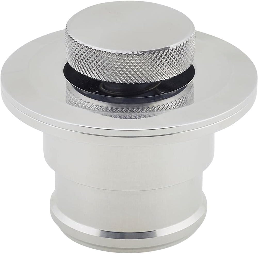 Billet Aluminum Fuel Filler Neck with Pop-Up Gas Cap & Hose Kit, 2.5" Flush Mount Design, 1.5" Filler Hose Connection, Easy Installation, Sleek Look for Hot Rods, Non-Vented Cap, Clamps Included