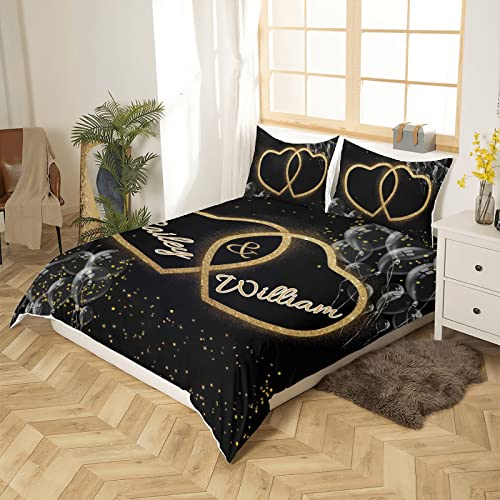 Personalized Valentine's Day Balloon Heart Customization Bedding Sets With Name Twin Size Duvet Cover Set With 2 Pillowcases Sherpa Fleece Quilt Cover For Gift #TOP2