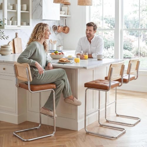 Image of Zesthouse Natural Rattan Bar Stools Set of 2, Modern Boho Bar Height Stools