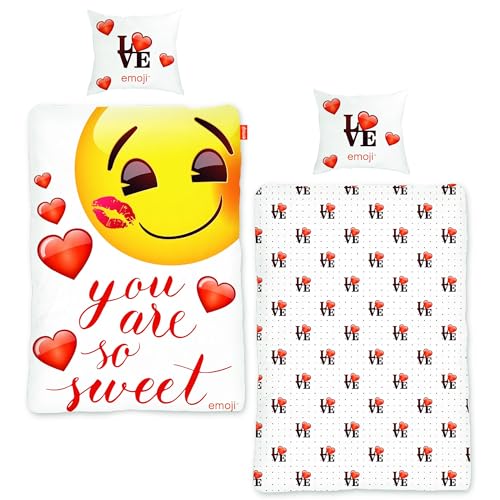 Housse de couette 135 x 200 cm motif émoticônes amour coton réversible - 4