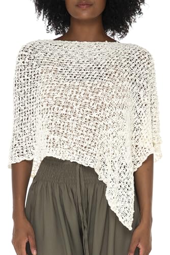 SHU-SHI Womens Sheer Popcorn Poncho Shrug Lightweight Knit Summer Cape Off-White