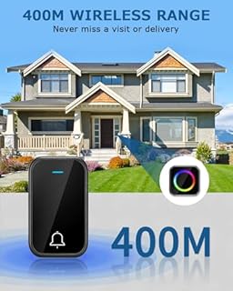 Campanello Senza Fili da Esterno Impermeabile, 400 m di Portata Campanello Wireless Doorbell con 2 ricevitori plug-in e 1 trasmettitore, 56 Suonerie, Indicatori LED, 4 Volumi Selezionabili
