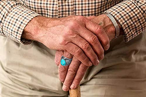 MYNENEY Retro Vintage Stone Rings for Men Turquoise Rings Stainless Steel Signet Biker Band Blue Stone 13 - Thumbnail 3